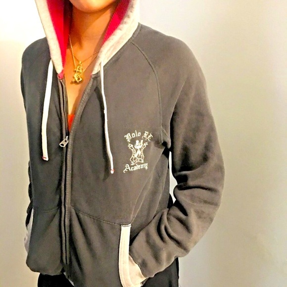 POLO SPORT Ralph Lauren Gray Red Waffle Hood Zip Sweatshirt M Small or W Medium - Picture 5 of 10